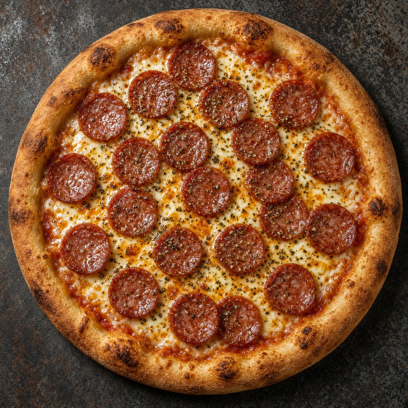 Pizza media calabresa y muzzarella